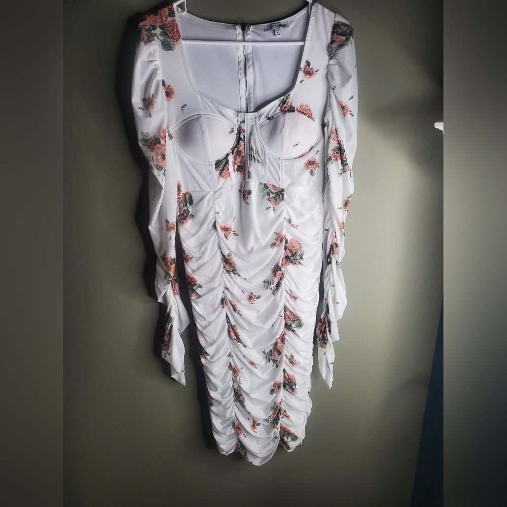 White mesh floral printed dress